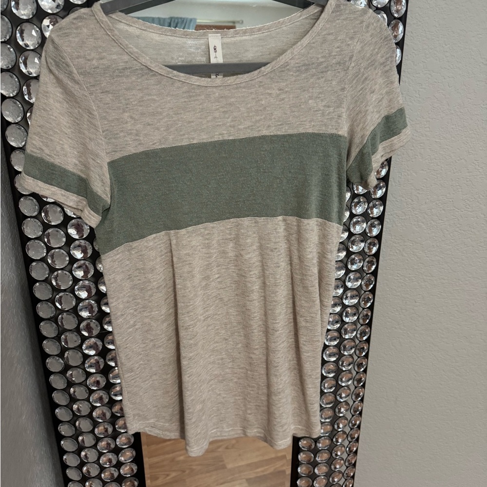 Cream and Green Knit Women's Top